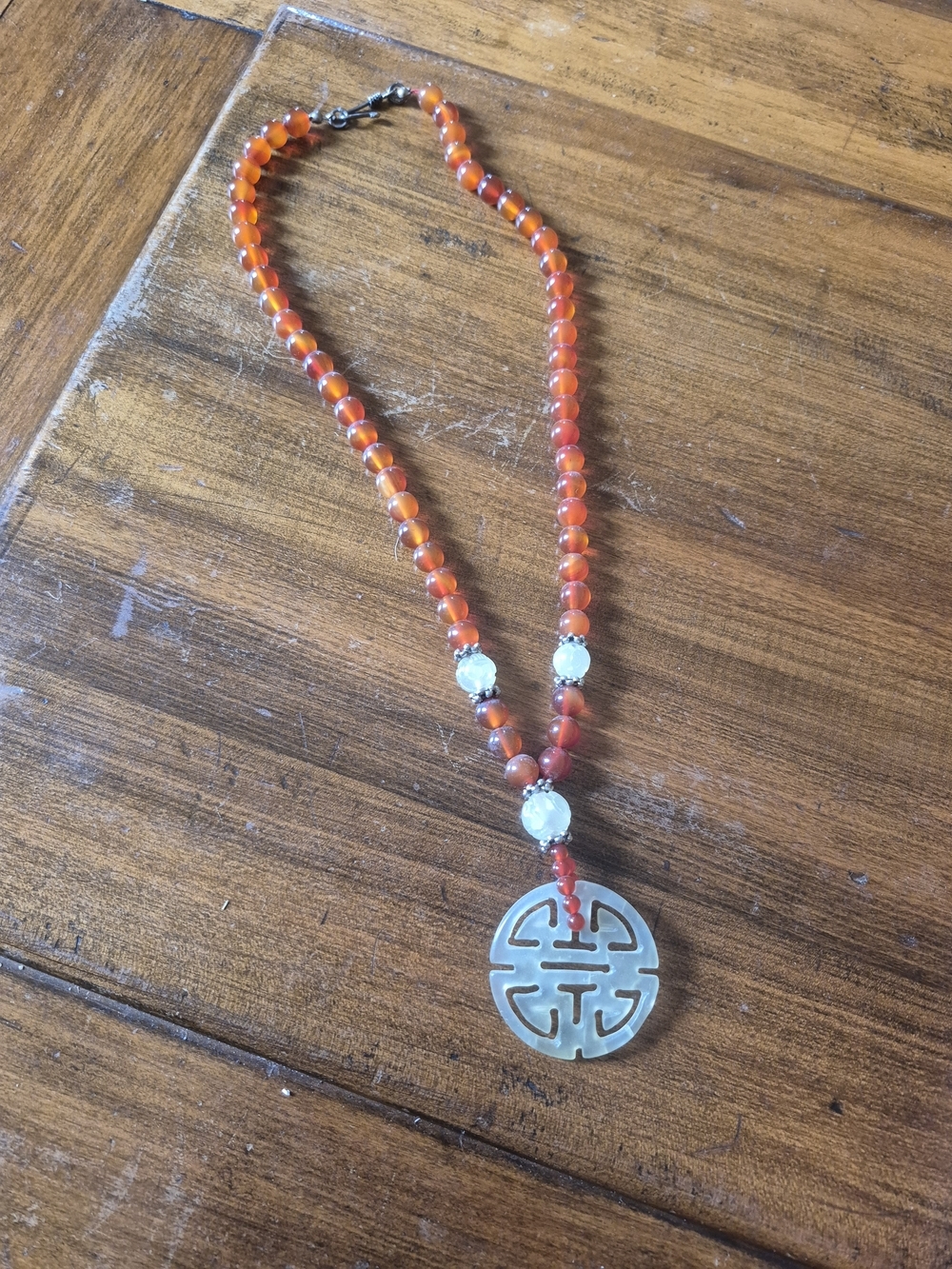 Handcrafted Red Agate Bead Necklace with Jade Pendant - Picture 2 of 8
